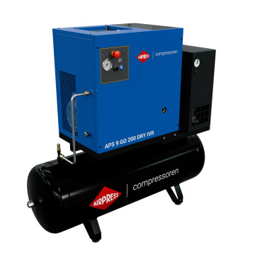 Compresseur à vis APS 9 GO 200 Combi Dry IVR 10 CV/7,5 kW 10 bar 848 l/min 200 L Compresseur à vis APS 9 GO 200 Combi Dry IVR 10 CV/7,5 kW 10 bar 848 l/min 200 L