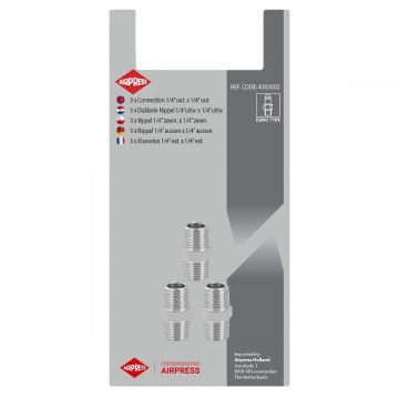 Raccord double mamelon 1/4" - 3 pcs sous blister