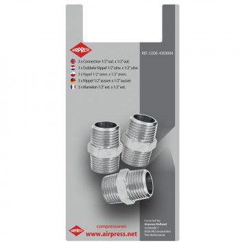 Raccord double mamelon 1/2" (3x37513) - 3 pcs sous blister