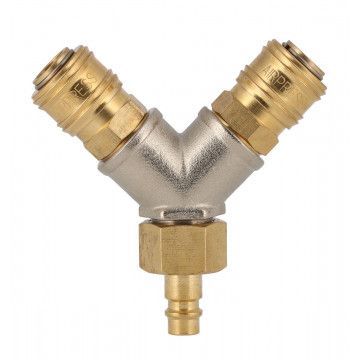Raccord en Y 1/2" avec 2 coupleurs Euro femelle et 1 mamelon Euro mâle enfichable