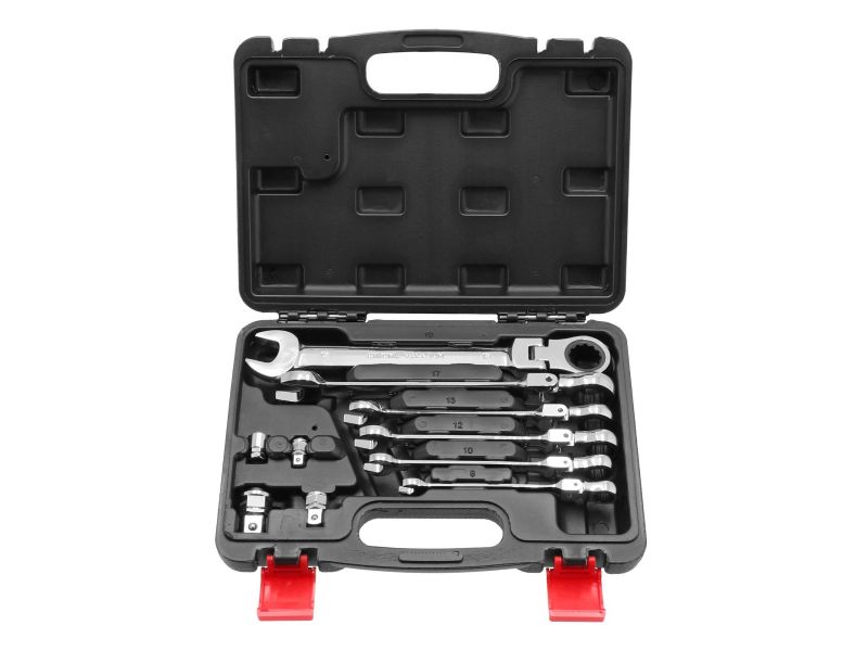 Coffret de 6 clés mixtes à cliquet articulées 8-19 mm + 4 adaptateurs