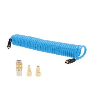 Tuyau spiralé PU 8 x 12 mm 7.5 m 10 Bar 1/4" Mâle teflon + Raccords Euro