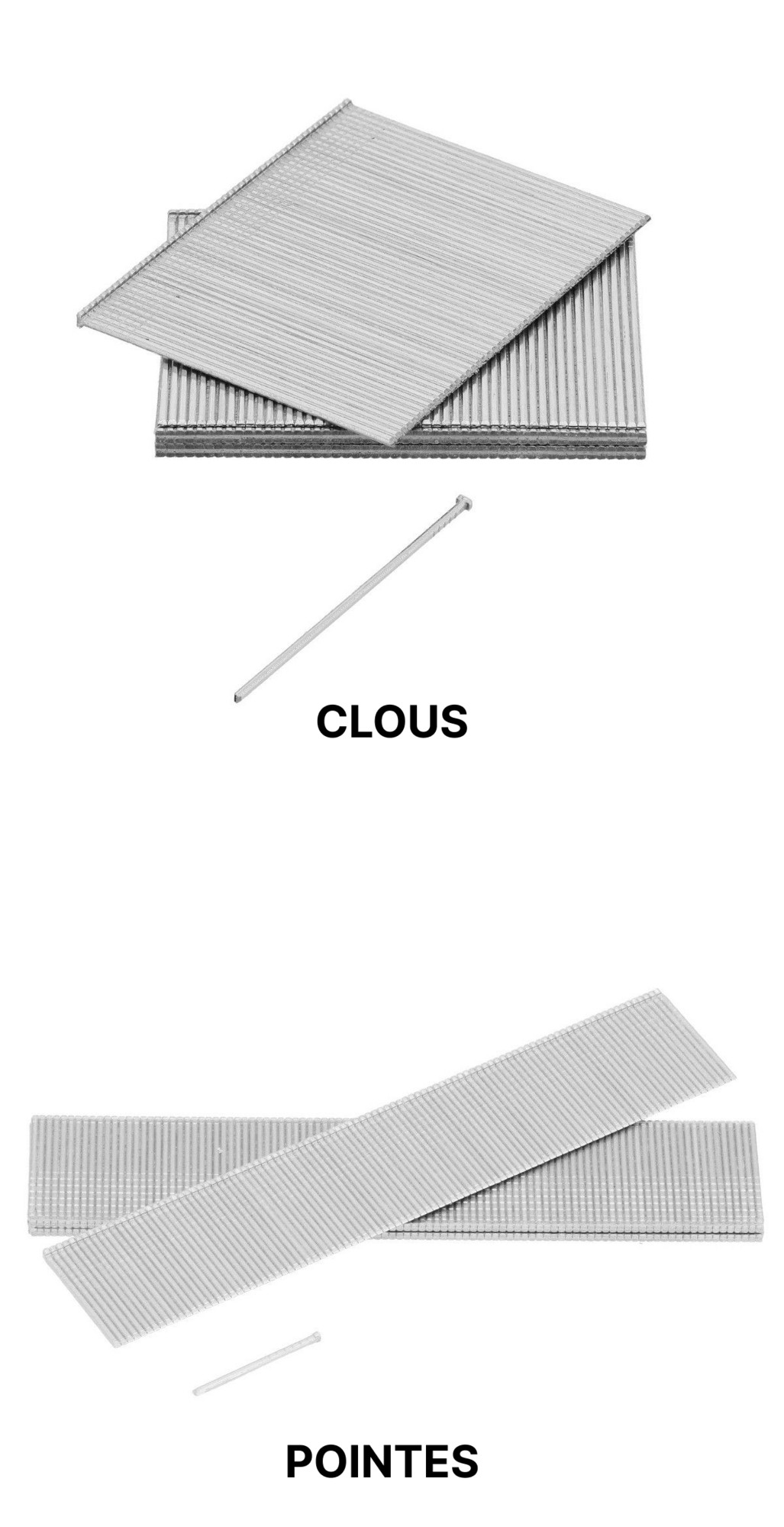 Pointe pour cloueur pneumatique contre Clou pour cloueur pneumatique : Différence | Airpress