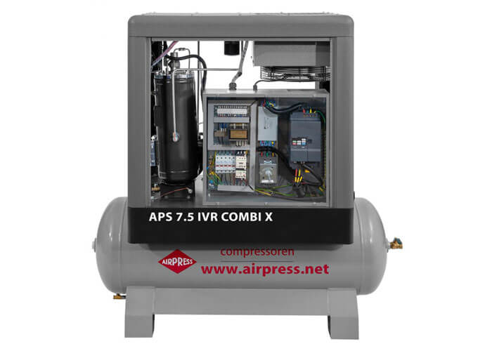 Vue de face du compresseur à vis APS 7.5 IVR Combi Airpress